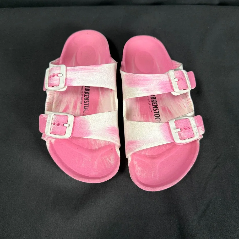 Birkenstock Arizona EVA Youth Sandals Candy Pink White Marble Slides Size 32